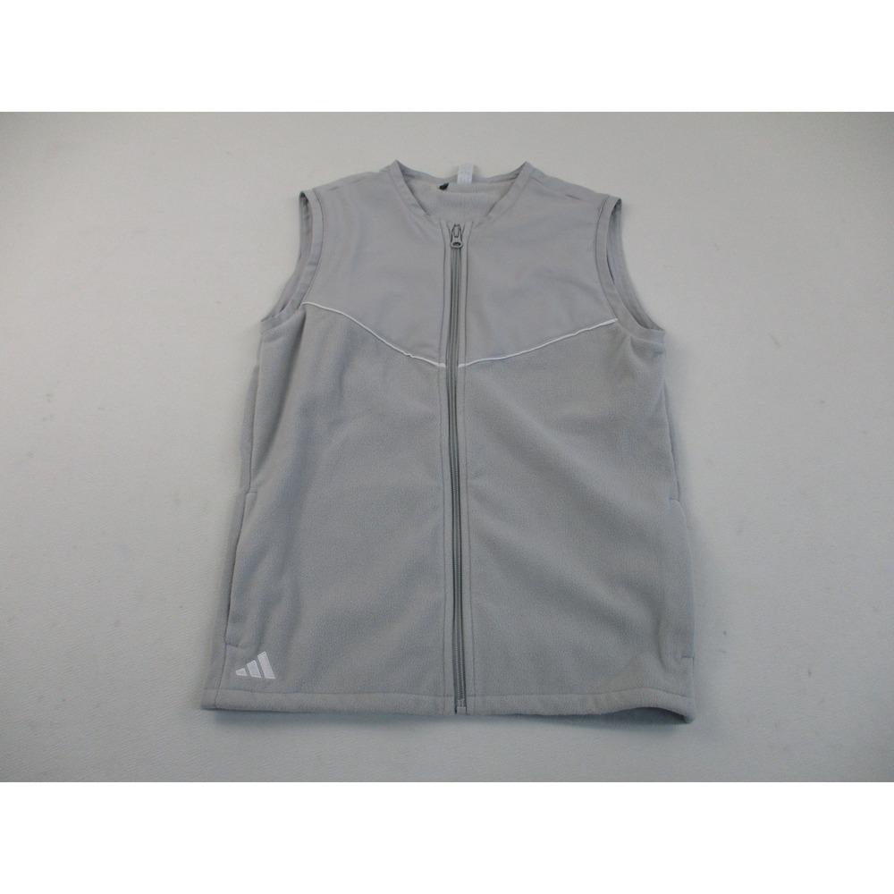 Adidas Fleece Vest Women Medium Grey Full Zip Mixed Media Sleeveless Layering